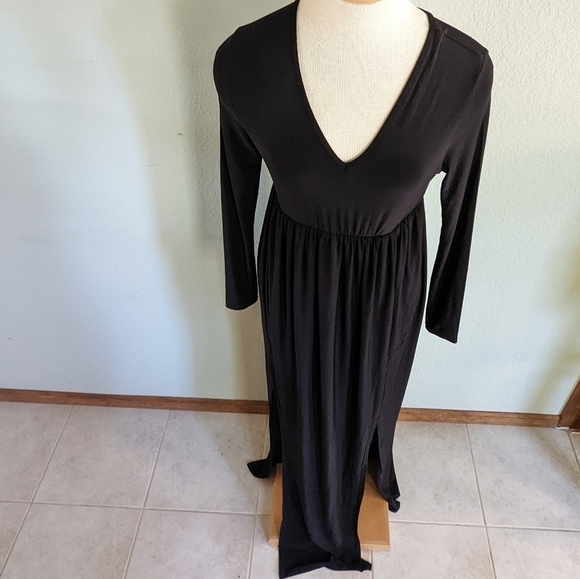Club L Maternity Slinky Plunge V Neck Maxi Dress with M Slit Sz 12 in Black NWT - Picture 5 of 12